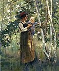 Theodore Robinson Mother and Child by the Hearth painting